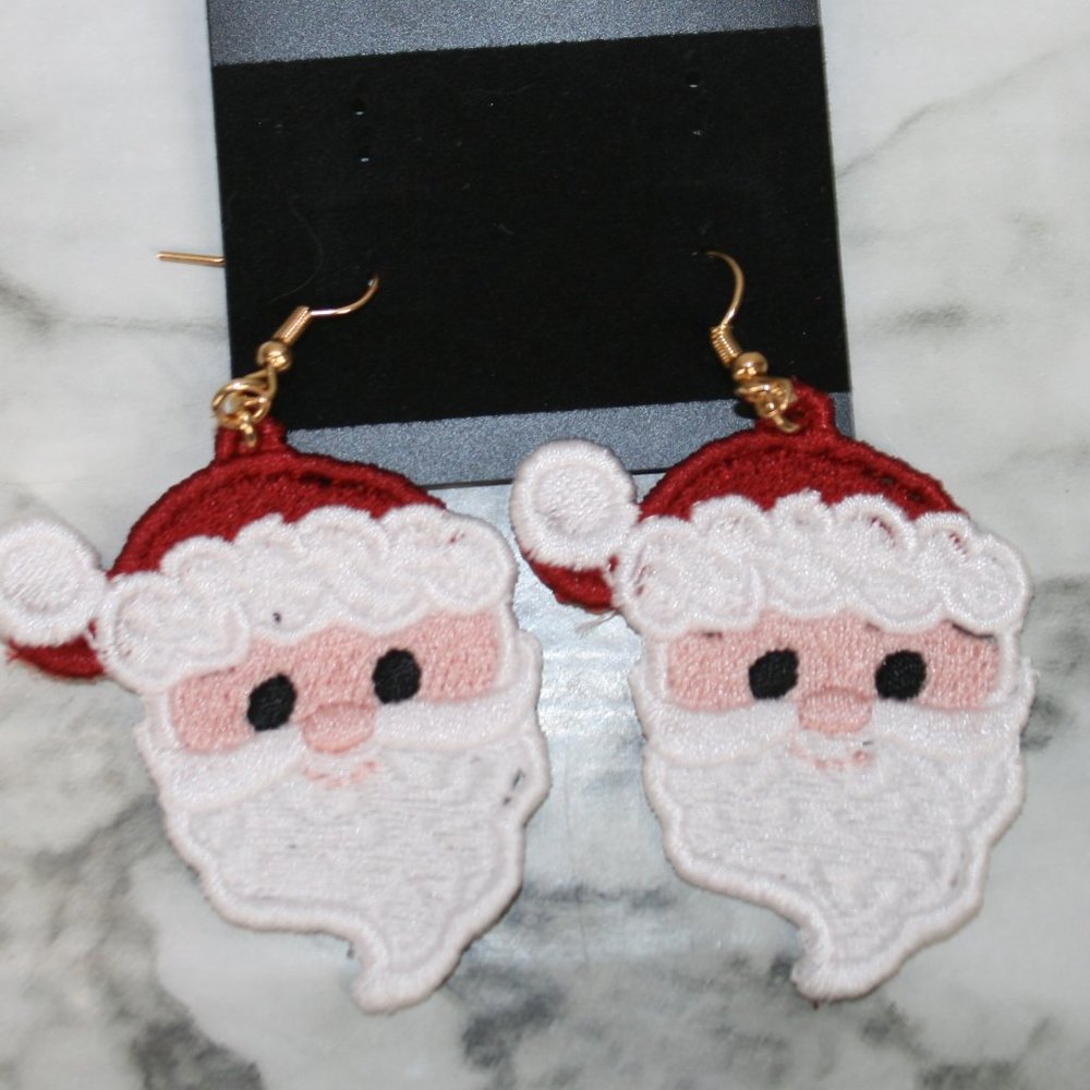 HANDMADE Earrings Santa Christmas Holiday Embroidered Lace Pierced Red